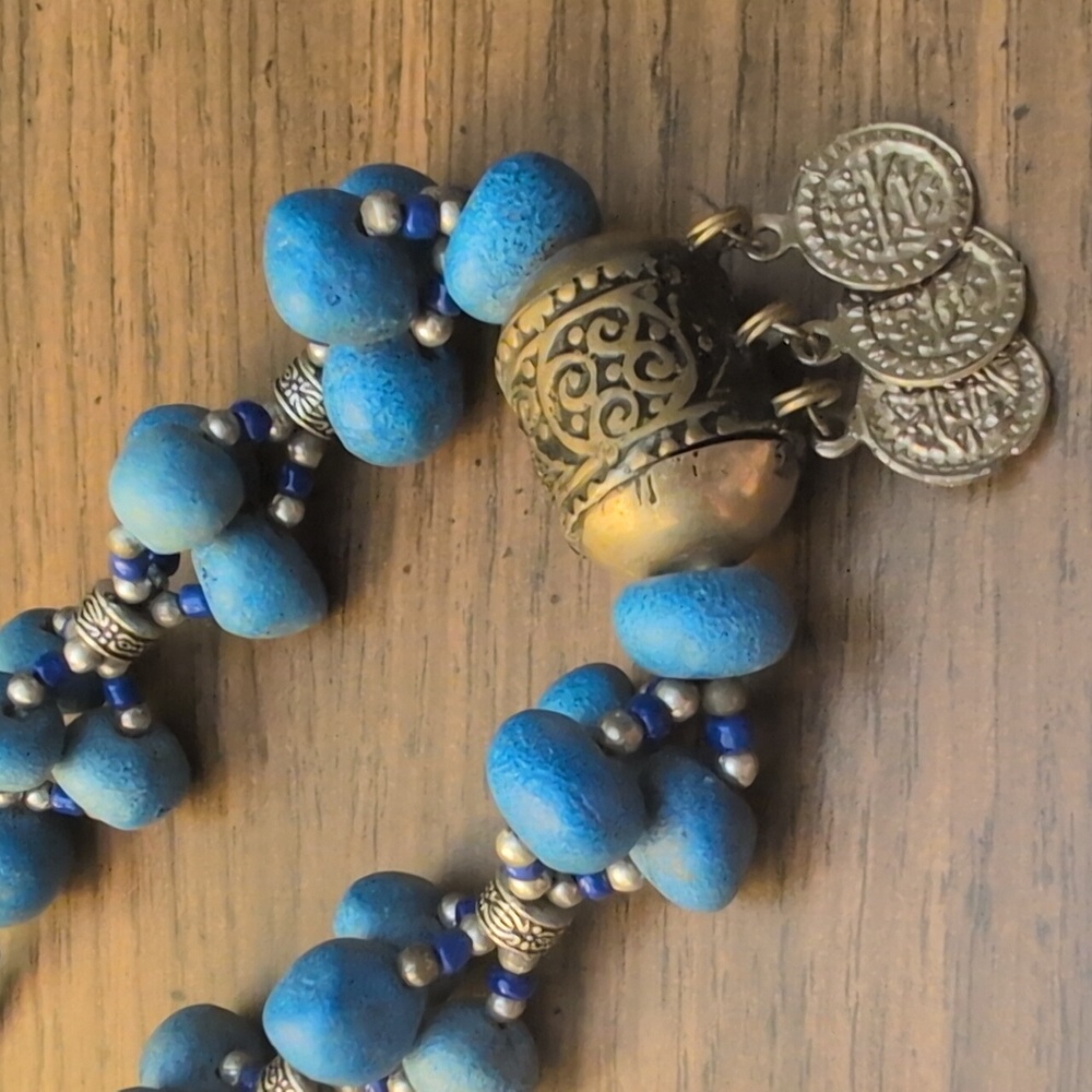 RARE Exotic Blue Beaded Necklace with Silver Accents Unique Piece